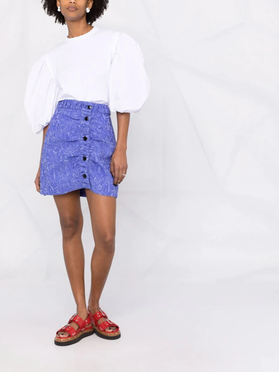 Ganni Blue Asymmetric Miniskirt In Blue