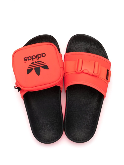 Adidas Originals Trefoil-logo Flat Slides In Orange