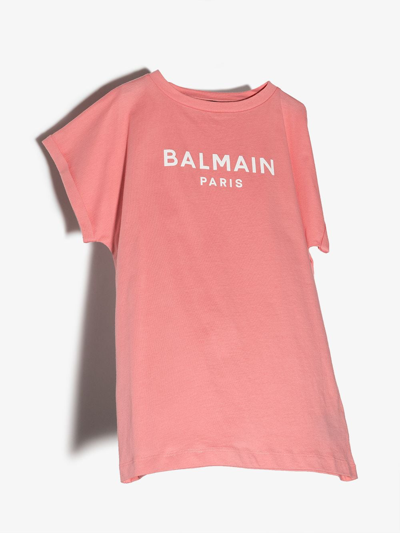Shop Balmain Logo-print Cotton T-shirt In Neutrals