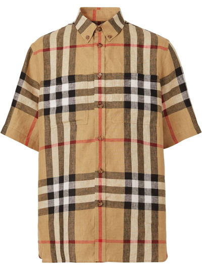 Shop Burberry Checked Short-sleeve Shirt In Brown