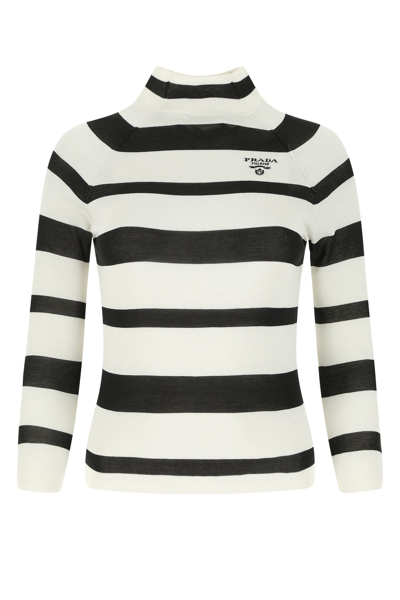 Shop Prada Embroidered Cotton Blend Sweater  Stripped  Donna 44