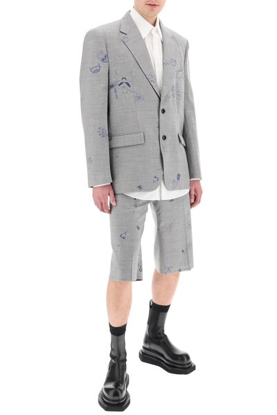 Shop Vetements Scribbled Wool Shorts In Grey,blue