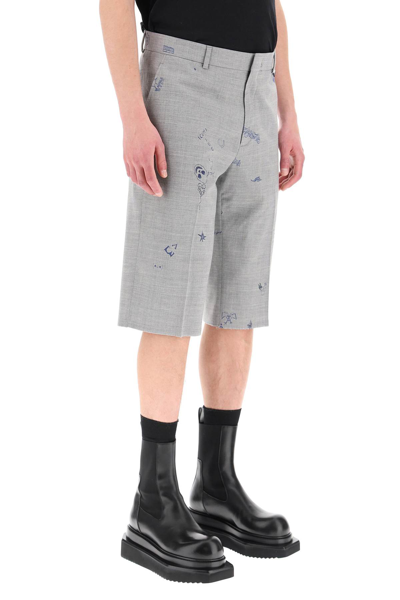 Shop Vetements Scribbled Wool Shorts In Grey,blue