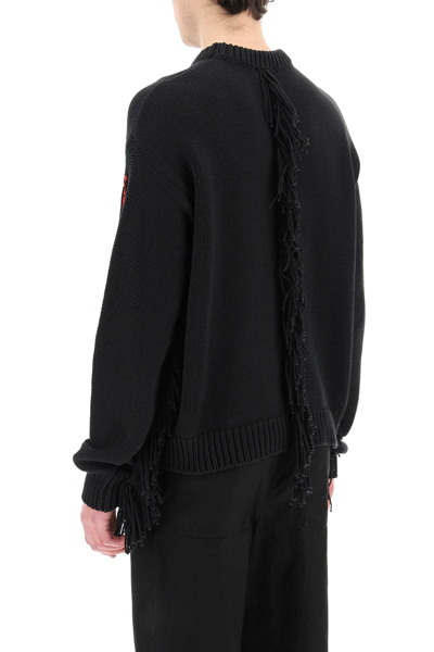 Shop A Better Mistake Disobedience Fringed Sweater In Black,green,red