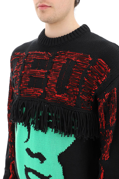 Shop A Better Mistake Disobedience Fringed Sweater In Black,green,red