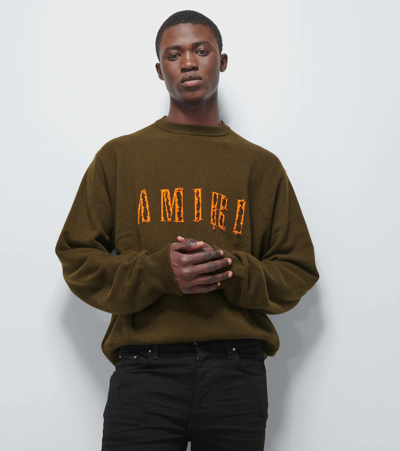 Shop Amiri Logo Jacquard-knit Cashmere Sweater In Military/nastrium