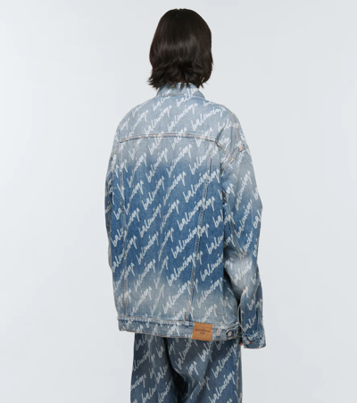 Shop Balenciaga New Scribble Denim Jacket In Light Blue