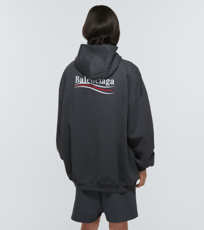 Shop Balenciaga Political Campaign Hooded Sweatshirt In Dark Grey/white