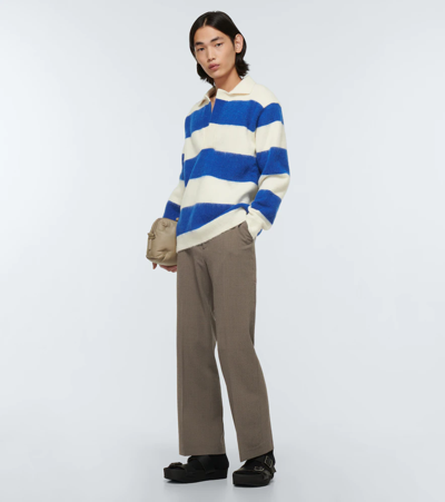 Shop Nanushka Striped Polo Sweater In Rugby Stripe Creme/blue