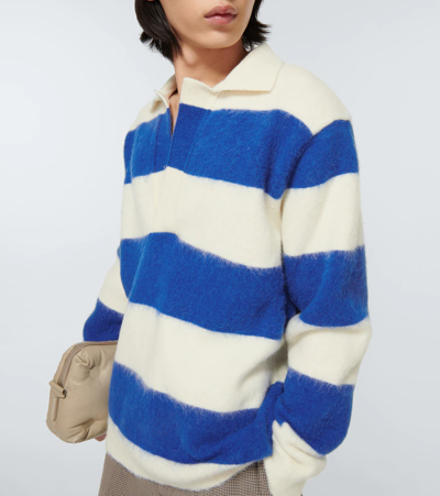 Shop Nanushka Striped Polo Sweater In Rugby Stripe Creme/blue