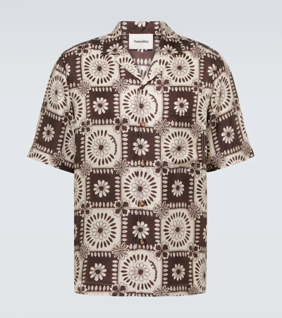 Shop Nanushka Floral Silk Shirt In Brown Tile Print