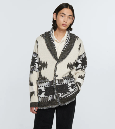 Shop Alanui Icon Jacquard-knit Cashmere-blend Cardigan In Chalk Beig