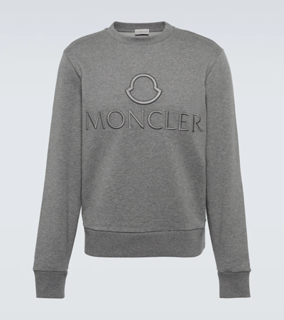 Shop Moncler Logo Cotton Sweatshirt In Grey