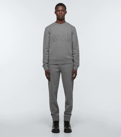 Shop Moncler Logo Cotton Sweatshirt In Grey