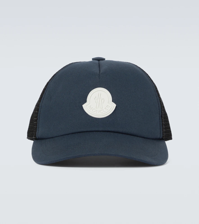 Shop Moncler Cotton And Mesh Baseball Hat In Navy Blue