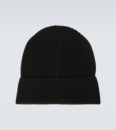 Shop Moncler Knitted Cotton Beanie In Black