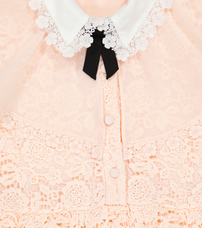 Shop Self-portrait Guipure Lace And Chiffon Dress In Soft Apricot