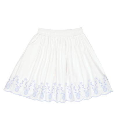 Shop Self-portrait Embroidered Cotton Poplin Skirt In White / Blue