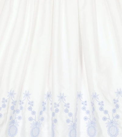 Shop Self-portrait Embroidered Cotton Poplin Skirt In White / Blue