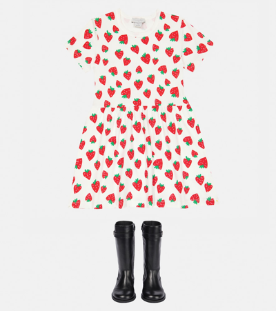 Shop Stella Mccartney Printed Jersey Dress In Bianco/rosso
