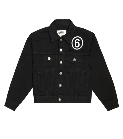 Shop Mm6 Maison Margiela Logo Embroidered Denim Jacket In Black