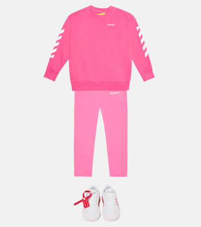 Shop Off-white Printed Cotton Sweatshirt In Fuchsia White