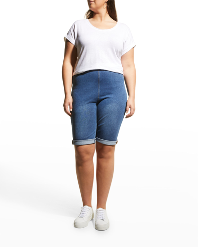 Shop Lyssé Plus Size Denim Boyfriend Shorts In Mid Wash