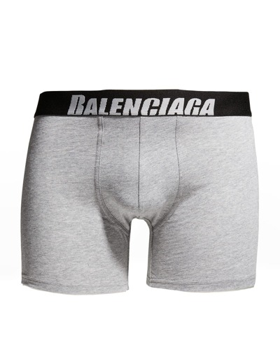 Shop Balenciaga Men's Cotton Jersey Logo Boxer Briefs In Grey