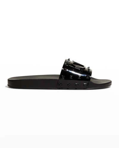 Shop Valentino Men's Summer Vlogo Signature Studded Slide Sandals In Black