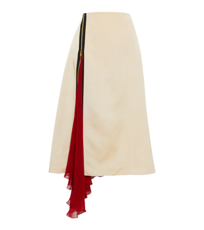 Shop Gucci High-rise Silk-blend Midi Skirt In Gardenia/mix