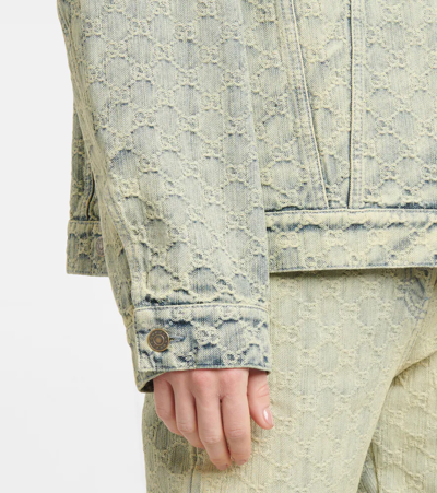 Shop Gucci Gg Jacquard Denim Jacket In Light Blue/ivory