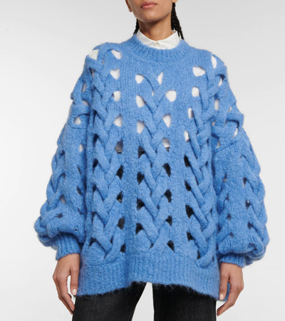 Shop Isabel Marant Ella Open-knit Mohair-blend Sweater In Light Blue