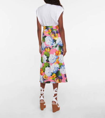 Shop Dolce & Gabbana Floral Cady Midi Skirt In Ortensie/violette Fd