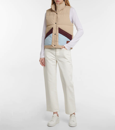 Tory Sport Tory Burch Colorblock Down Vest In Khaki Sand