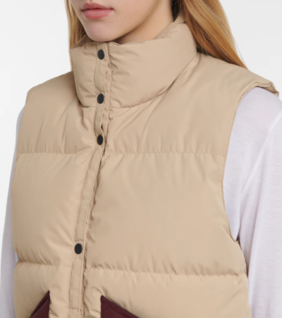 Tory Sport Tory Burch Colorblock Down Vest In Khaki Sand