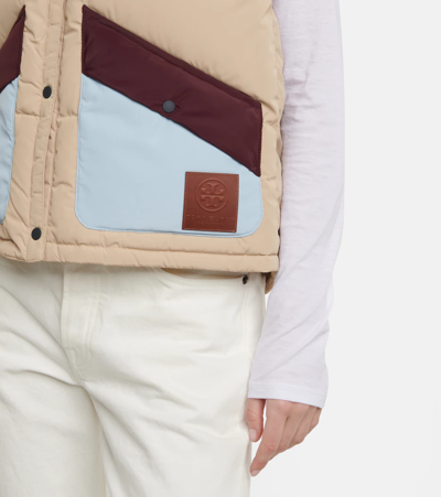 Tory Sport Tory Burch Colorblock Down Vest In Khaki Sand