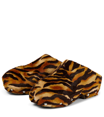 Shop Acne Studios Tiger-print Velvet And Leather Clogs In Multi Beige