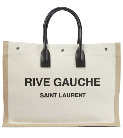 Shop Saint Laurent Rive Gauche Canvas Tote In Greggio/naturale/nero