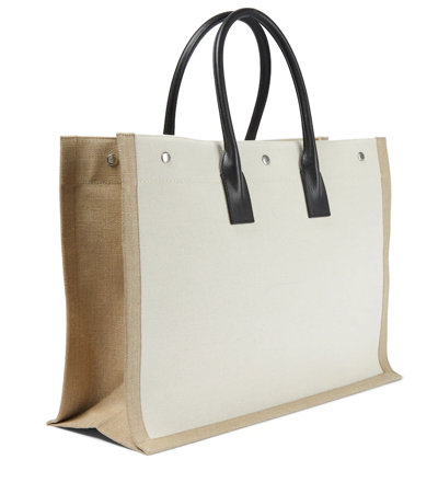 Shop Saint Laurent Rive Gauche Canvas Tote In Greggio/naturale/nero