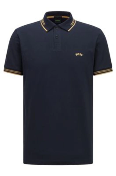 Hugo Boss Boss Curved Logo Slim Fit Polo Shirt In Blue | ModeSens