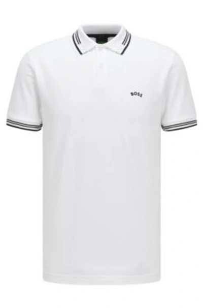 Hugo Boss Stretch-cotton Slim-fit Polo Shirt With Curved Logo In White |  ModeSens