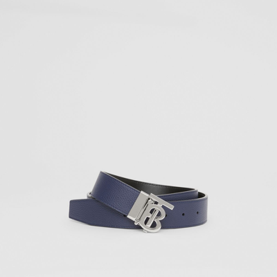 Shop Burberry Reversible Leather Tb Belt In Navy/black