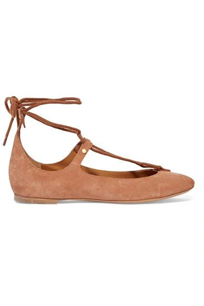 Chloé Lace-up Suede Ballet Flats In Camel