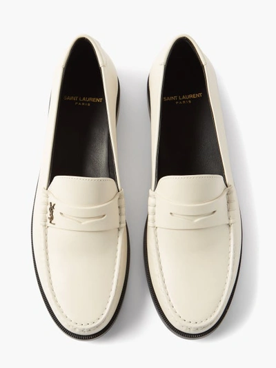 Saint Laurent Ysl-appliqué Leather Loafers In Cream | ModeSens