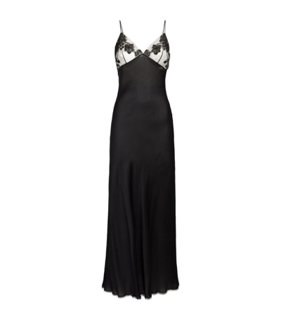 Shop Carine Gilson Silk Lace-trim Nightdress In Black