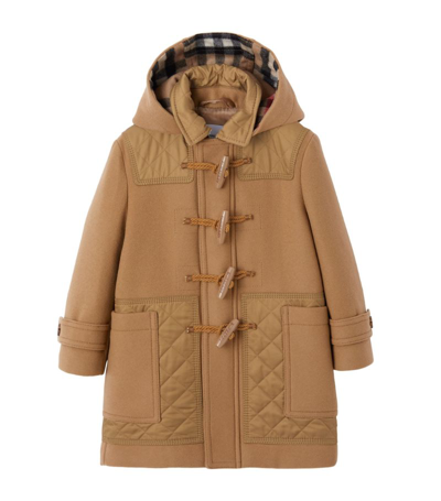 Shop Burberry Kids Wool Diamond Quilted Duffle Coat (3-14 Years) In Brown