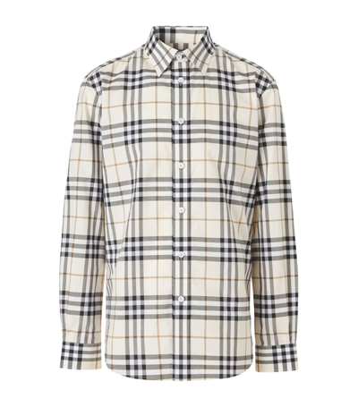 Shop Burberry Cotton Check Shirt In White