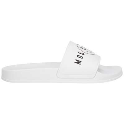 Shop Moschino Smiley Slides In Bianco