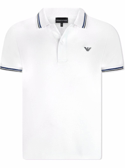 Shop Emporio Armani Boy White Cotton Polo Shirt With Logo