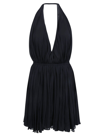 Shop Saint Laurent V-neck Pleated Dress In Black